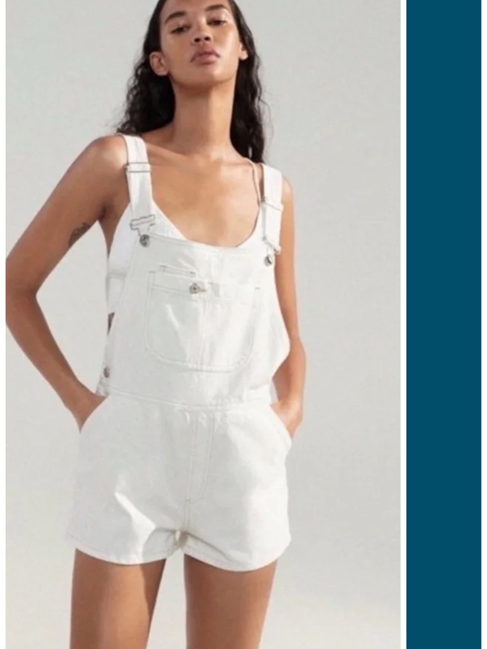 Zara White Denim Overall Shorts Romper XS Streetwear EUC Shortalls